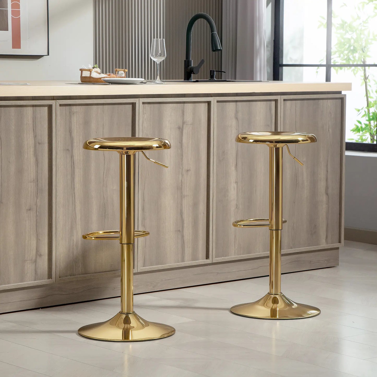 Steel Bar Stools Set of 2, Adjustable Counter Height, Gold Bar Stools at Gallery Canada