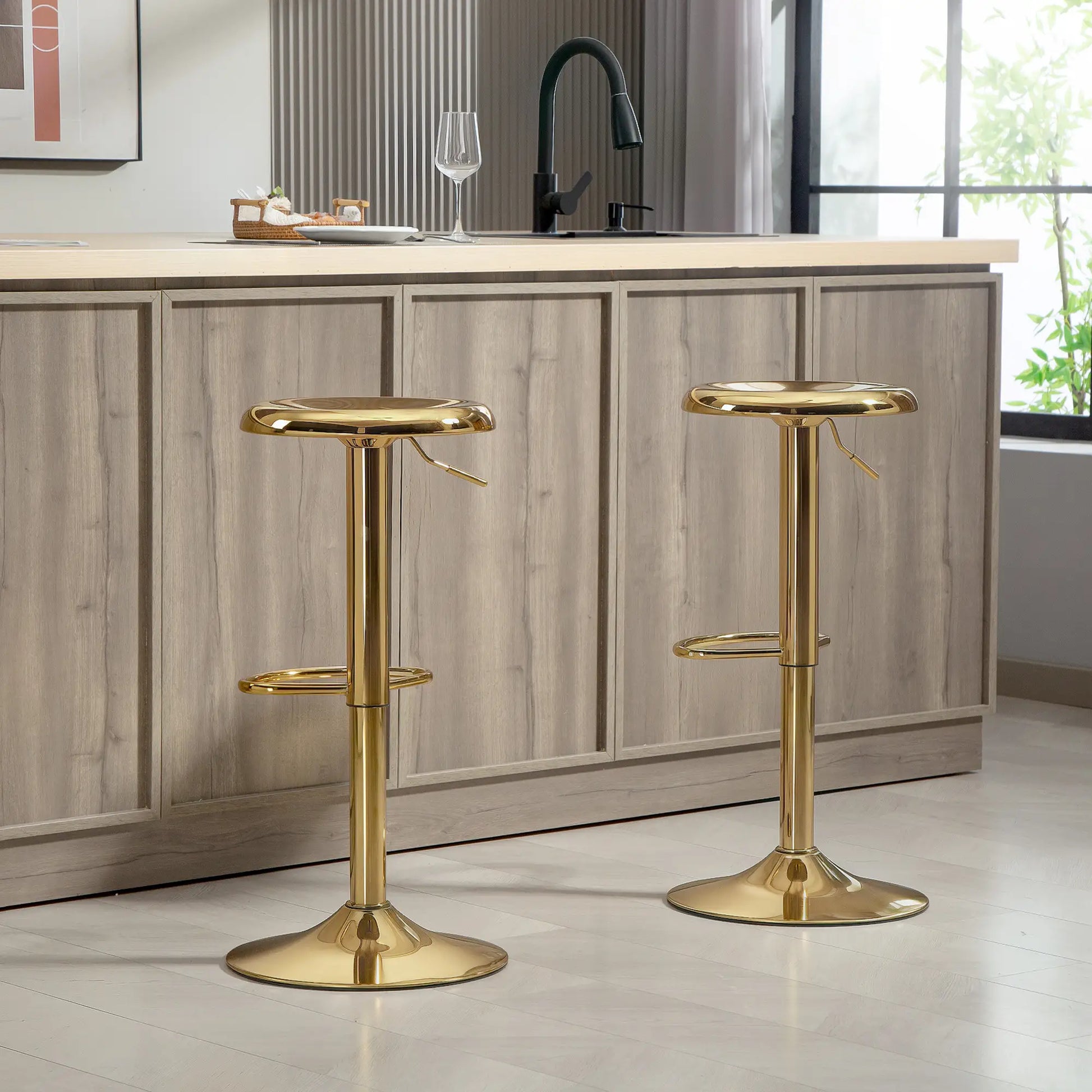 Steel Bar Stools Set of 2, Adjustable Counter Height, Gold Bar Stools at Gallery Canada