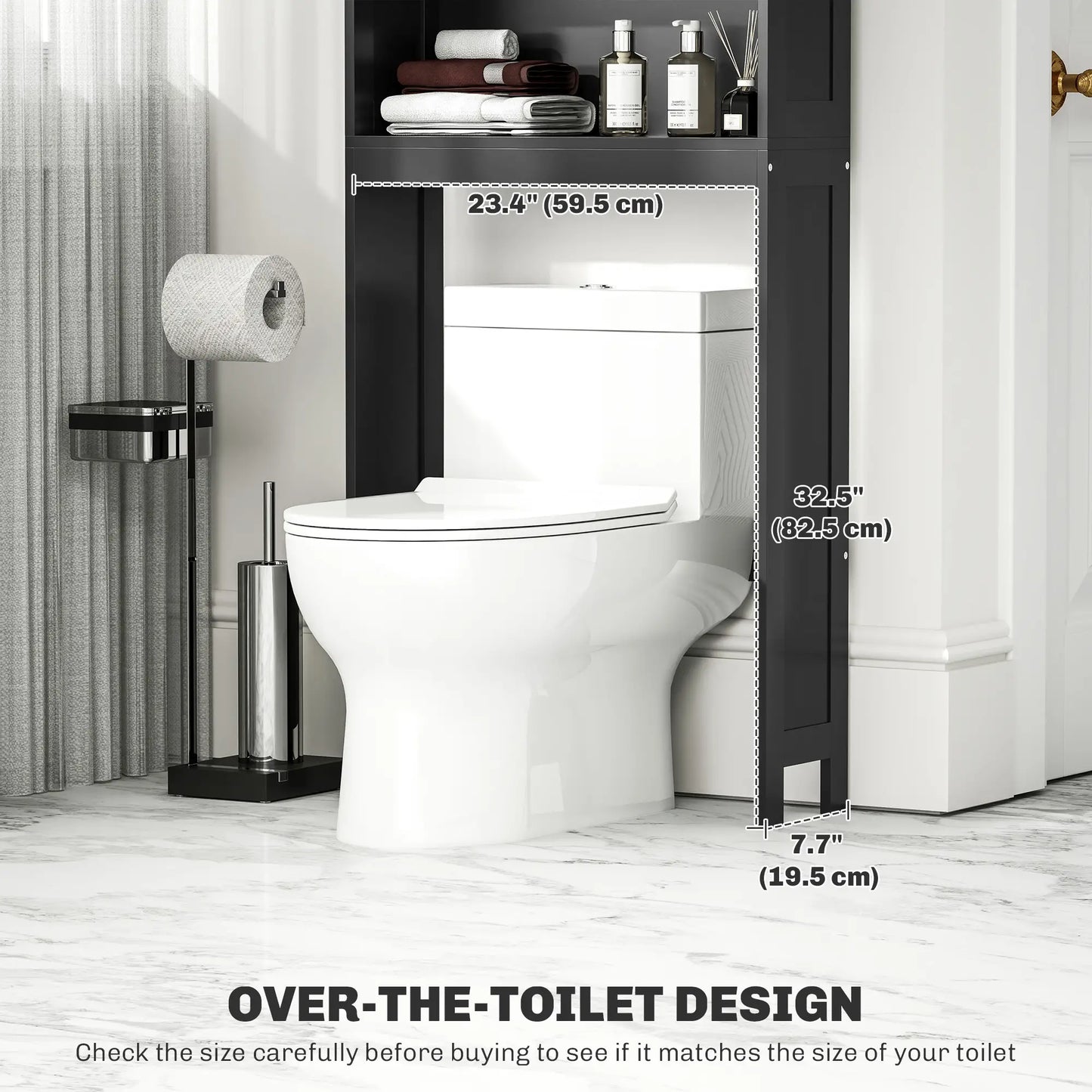 Modern Over Toilet Storage, Bathroom Cabinet with Shelves, Double Door, Black Bathroom Cabinets at Gallery Canada