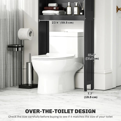 Modern Over Toilet Storage, Bathroom Cabinet with Shelves, Double Door, Black Bathroom Cabinets at Gallery Canada