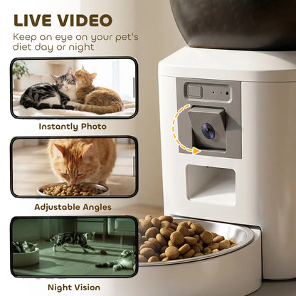 Distributeur automatique pour chat avec caméra, WiFi 2.4G, 8L, double alimentation