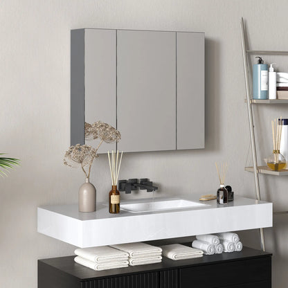 28" x 24" Wall Mounted Mirror Cabinet, 3 Doors, Adjustable Shelves, Grey Mirror Medicine Cabinets at Gallery Canada