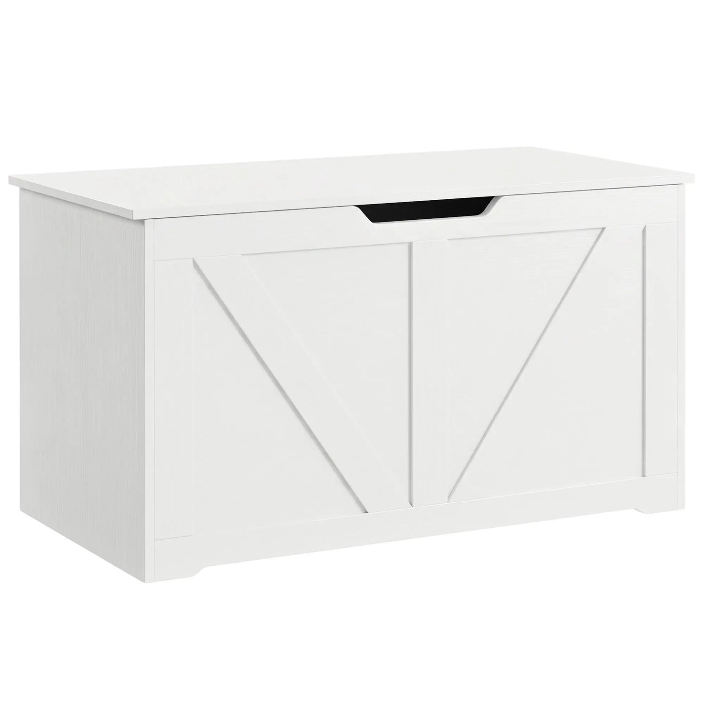31.5 Inches Storage Chest with Safety Hinge, Wood Grain, White