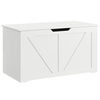 31.5 Inches Storage Chest with Safety Hinge, Wood Grain, White