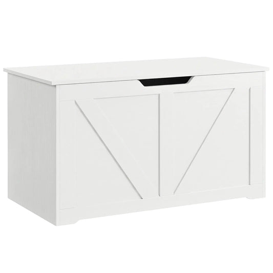 31.5 Inches Storage Chest with Safety Hinge, Wood Grain, White Storage Ottomans & Benches White Wood Grain at Gallery Canada