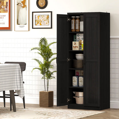 63" Kitchen Storage Cabinet, 5-Tier Pantry with Doors, Adjustable Shelves, Black Kitchen Pantry Cabinets at Gallery Canada