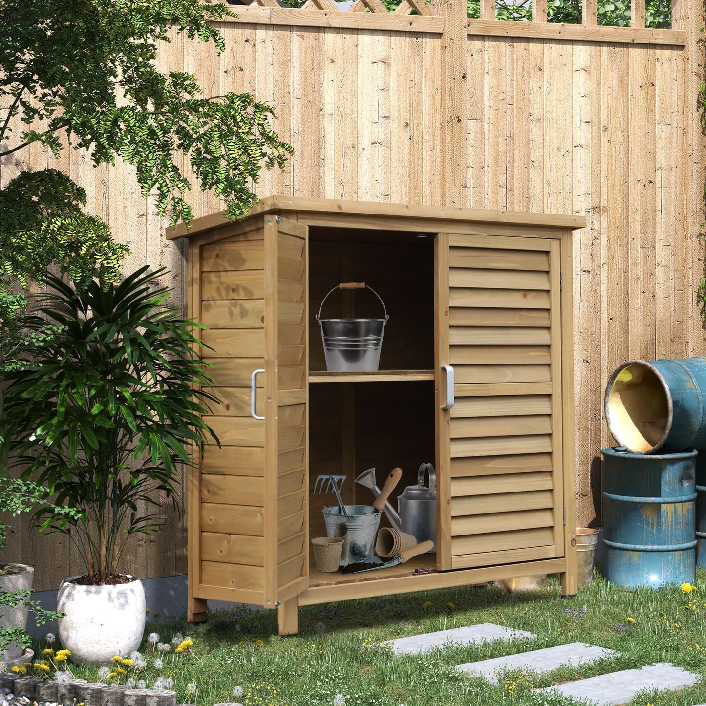 Wooden Garden Storage Shed, 2 Door, 34" x 18" x 38", Natural Sheds at Gallery Canada