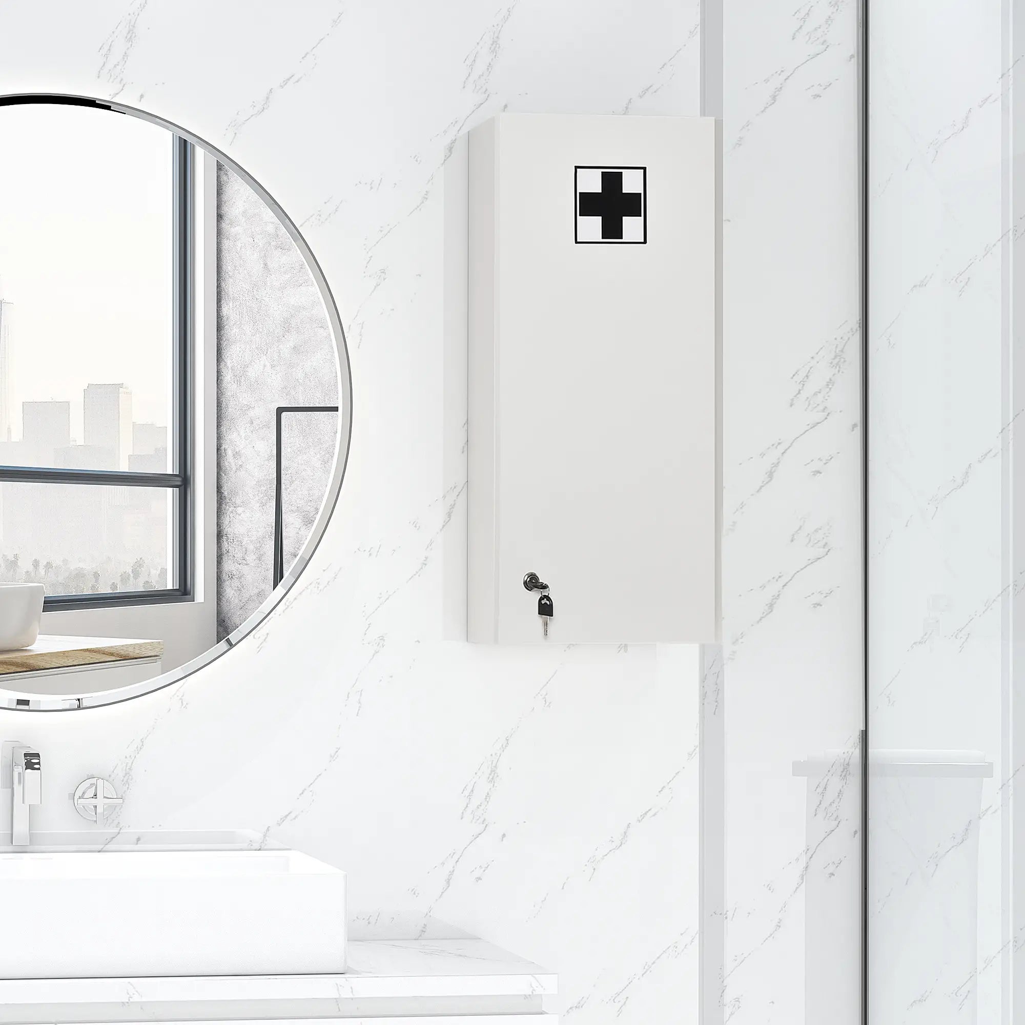 Wall Mount Medicine Cabinet, 5-Tier Lockable, Adjustable Shelves, White Mirror Medicine Cabinets at Gallery Canada