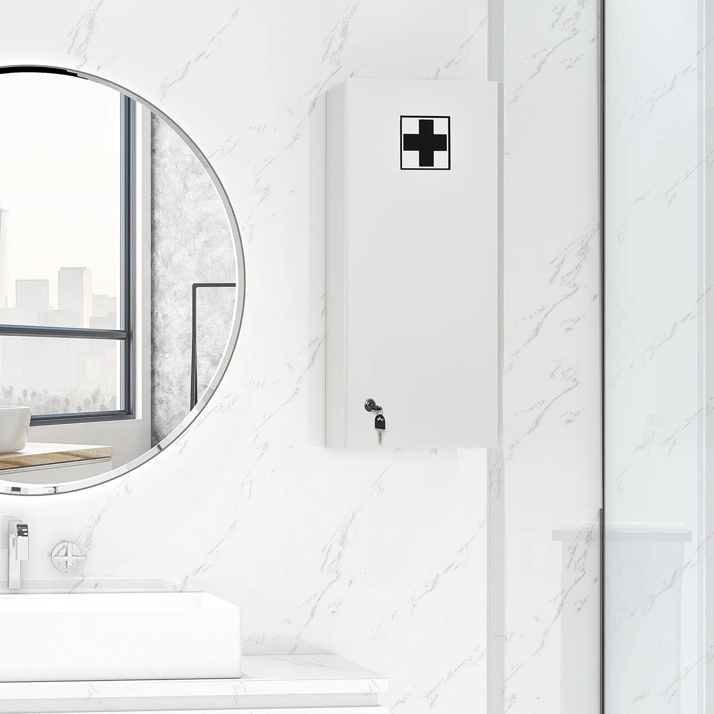 Wall Mount Medicine Cabinet, 5-Tier Lockable, Adjustable Shelves, White Mirror Medicine Cabinets at Gallery Canada