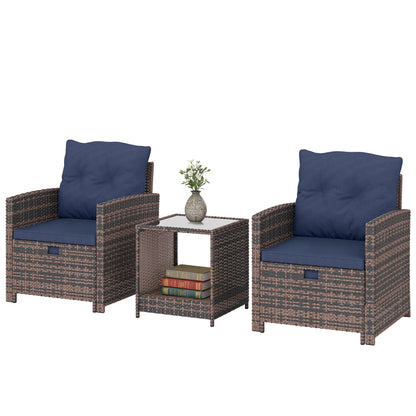 5 Piece Patio Set, Wicker Chairs With Ottomans, Glass Coffee Table, Brown/Dark Blue Patio Furniture Sets Mixed Brown, Dark Blue, Black at Gallery Canada