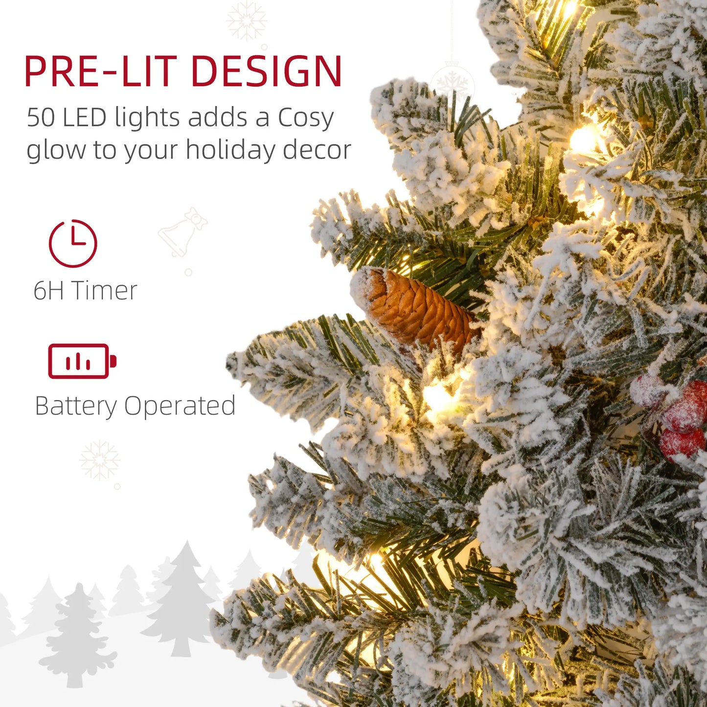 24" Flocked Christmas Wreath with Lights, Pine Cones, Berries, Green Christmas Wreaths at Gallery Canada