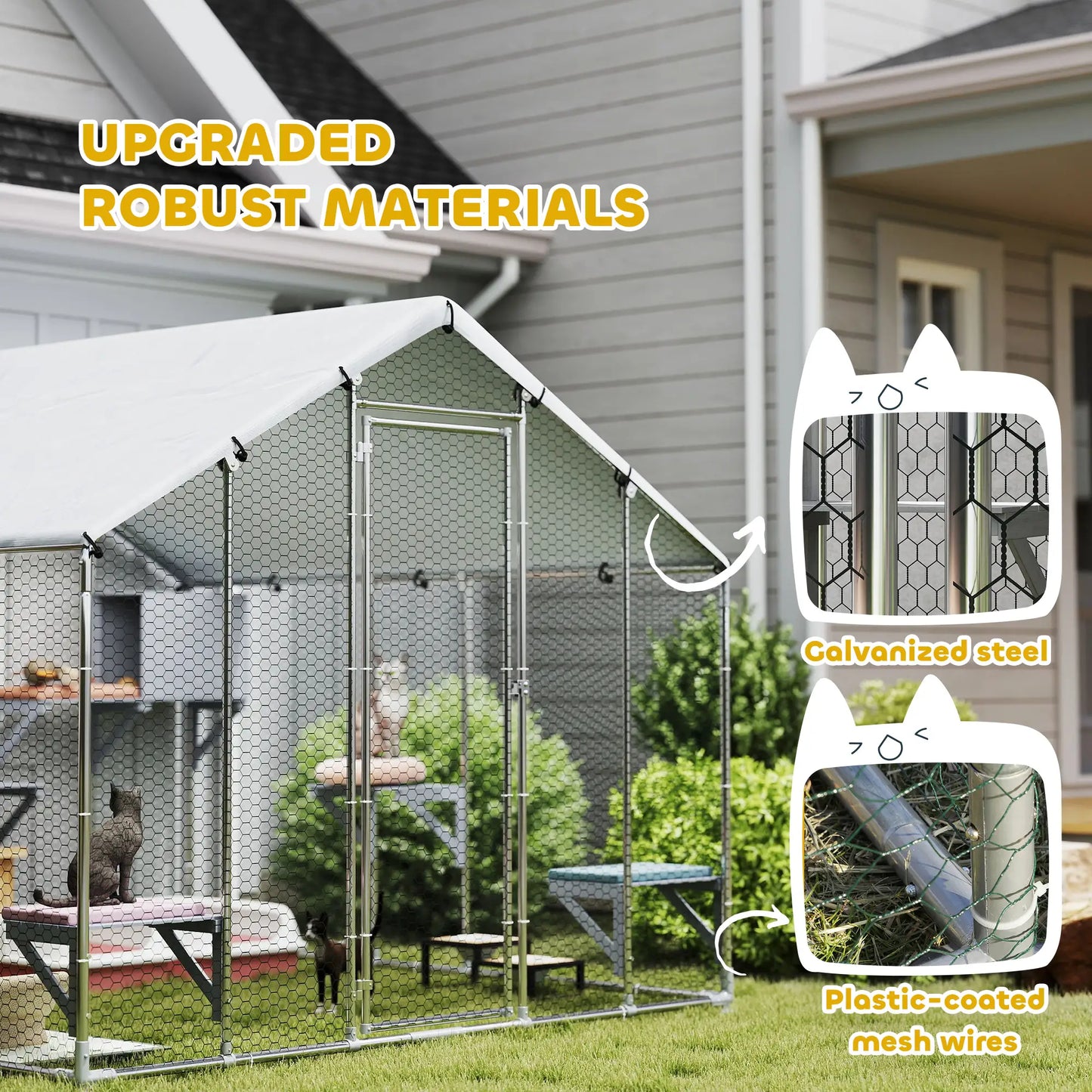 94.5" Large Metal Outdoor Catio, Waterproof Cover, 2 Resting Boxes, 7 Platforms Outdoor Cat Enclosures at Gallery Canada
