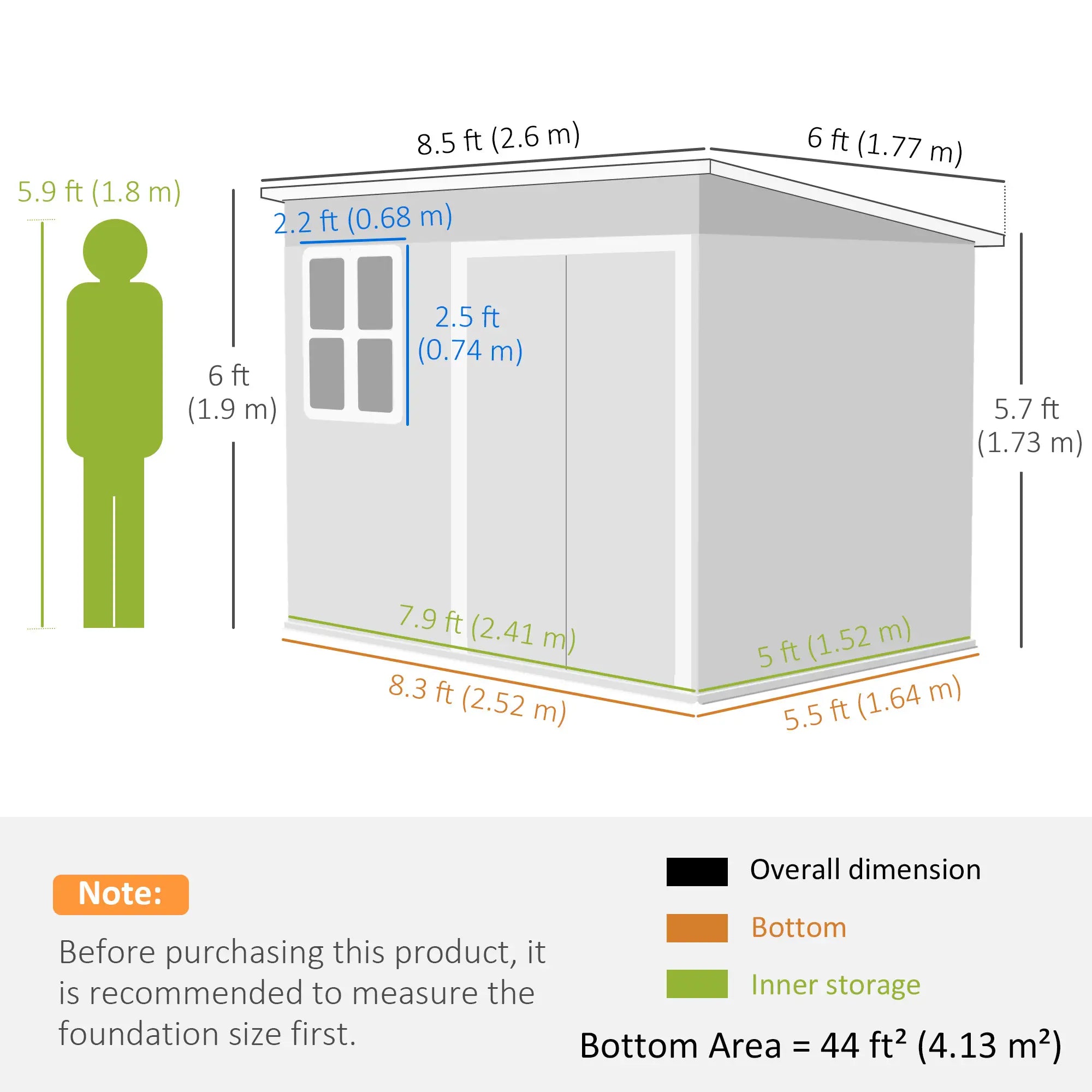 8.5' x 6' Galvanised Steel Outdoor Storage Shed, Lockable Doors, Dark Grey Sheds at Gallery Canada