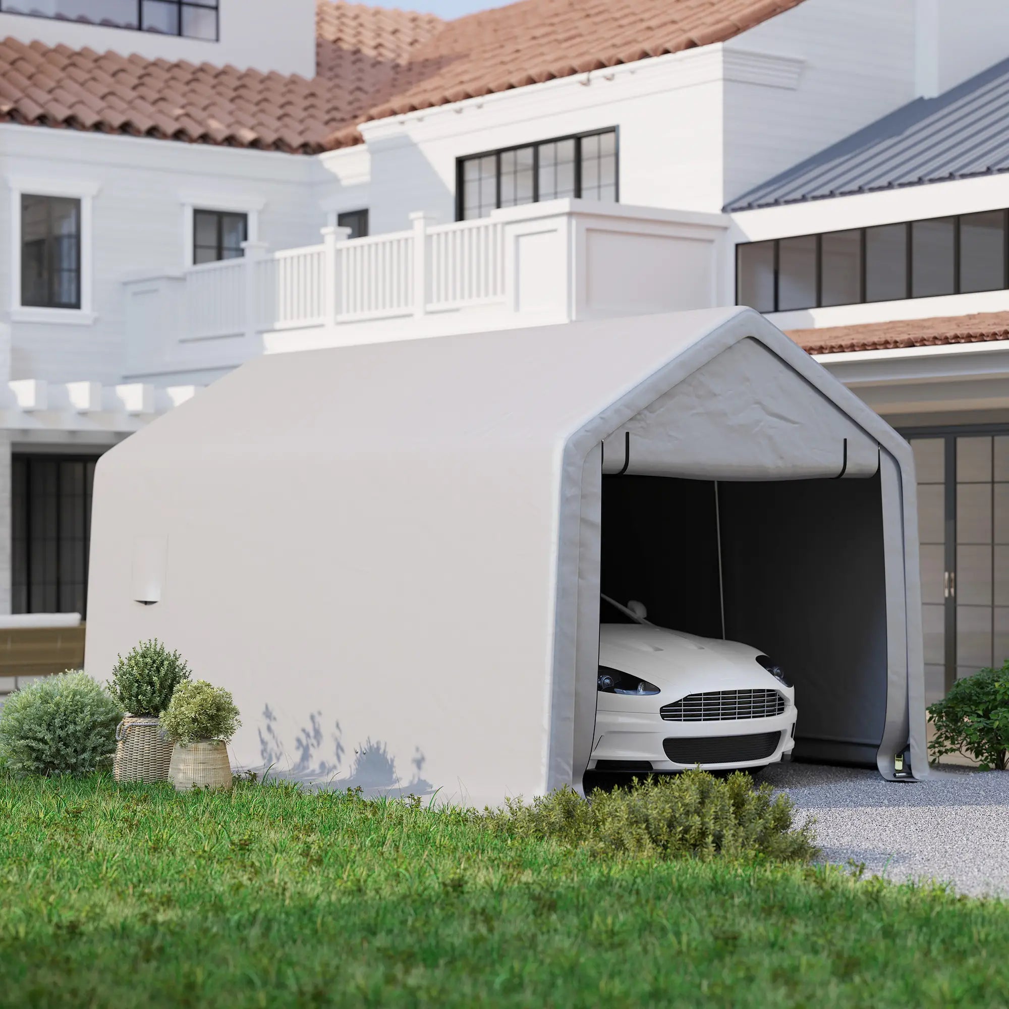 Heavy Duty Carport, 10 x 17 ft, Portable Garage, Roll-up Door, Grey Car Shelters at Gallery Canada