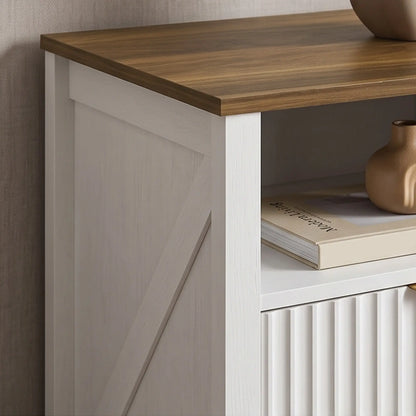Nightstand With 2 Fluted Drawers, Open Shelf, Anti-Tipping, White Walnut, White Walnut