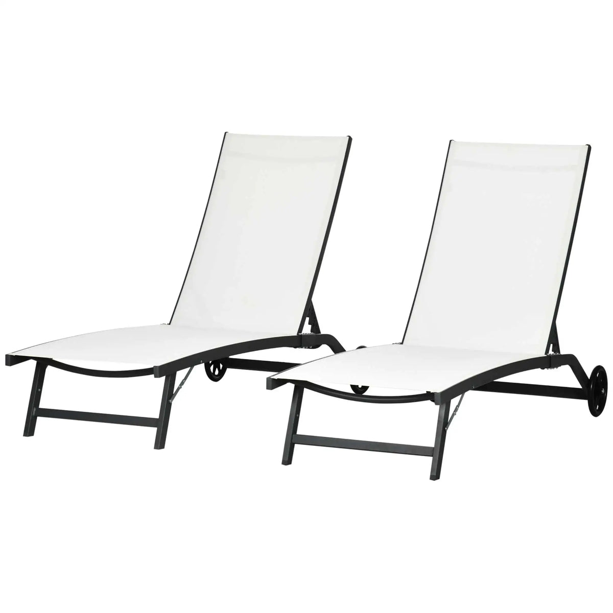 Outdoor Lounge Chair Set, 2, Breathable Mesh, Wheels, Cream White Lounger Chairs Cream at Gallery Canada