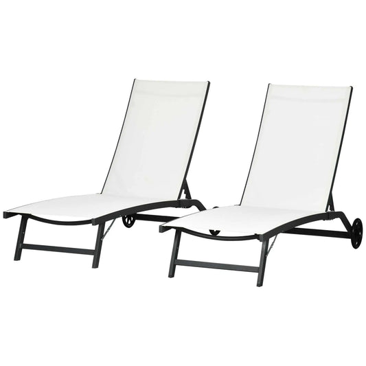 Outdoor Lounge Chair Set, 2, Breathable Mesh, Wheels, Cream White Lounger Chairs Cream at Gallery Canada