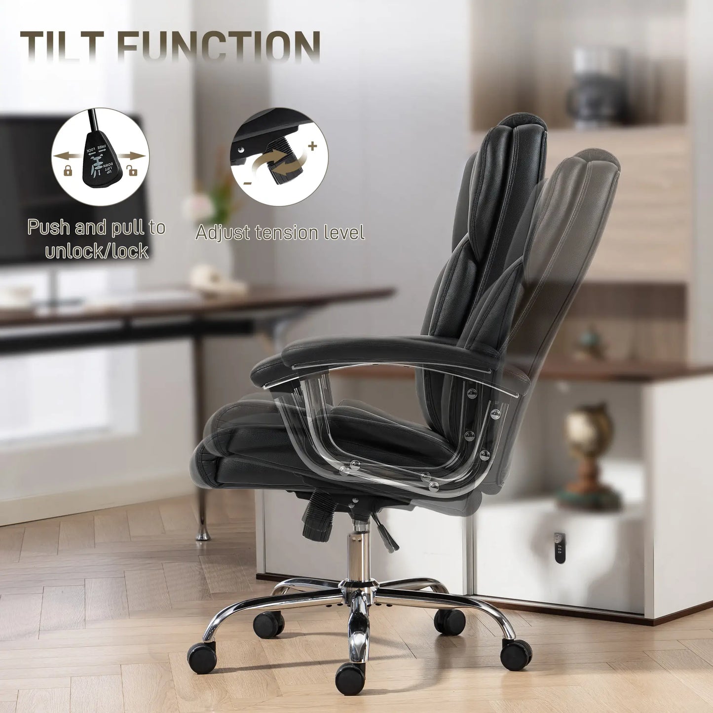 Big and Tall Office Chair 400 lbs, PU Leather, High Back, Black Executive & Manager Chairs at Gallery Canada