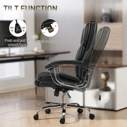 Big and Tall Office Chair 400 lbs, PU Leather, High Back, Black Executive & Manager Chairs at Gallery Canada