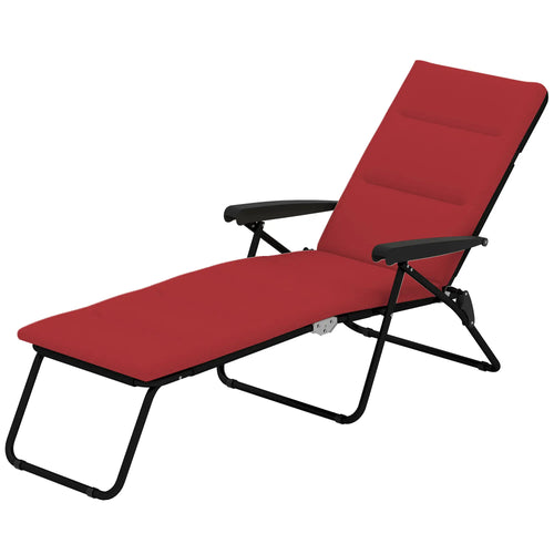 Foldable Reclining Patio Lounge Chair, 6-Position Adjustable, Wine Red