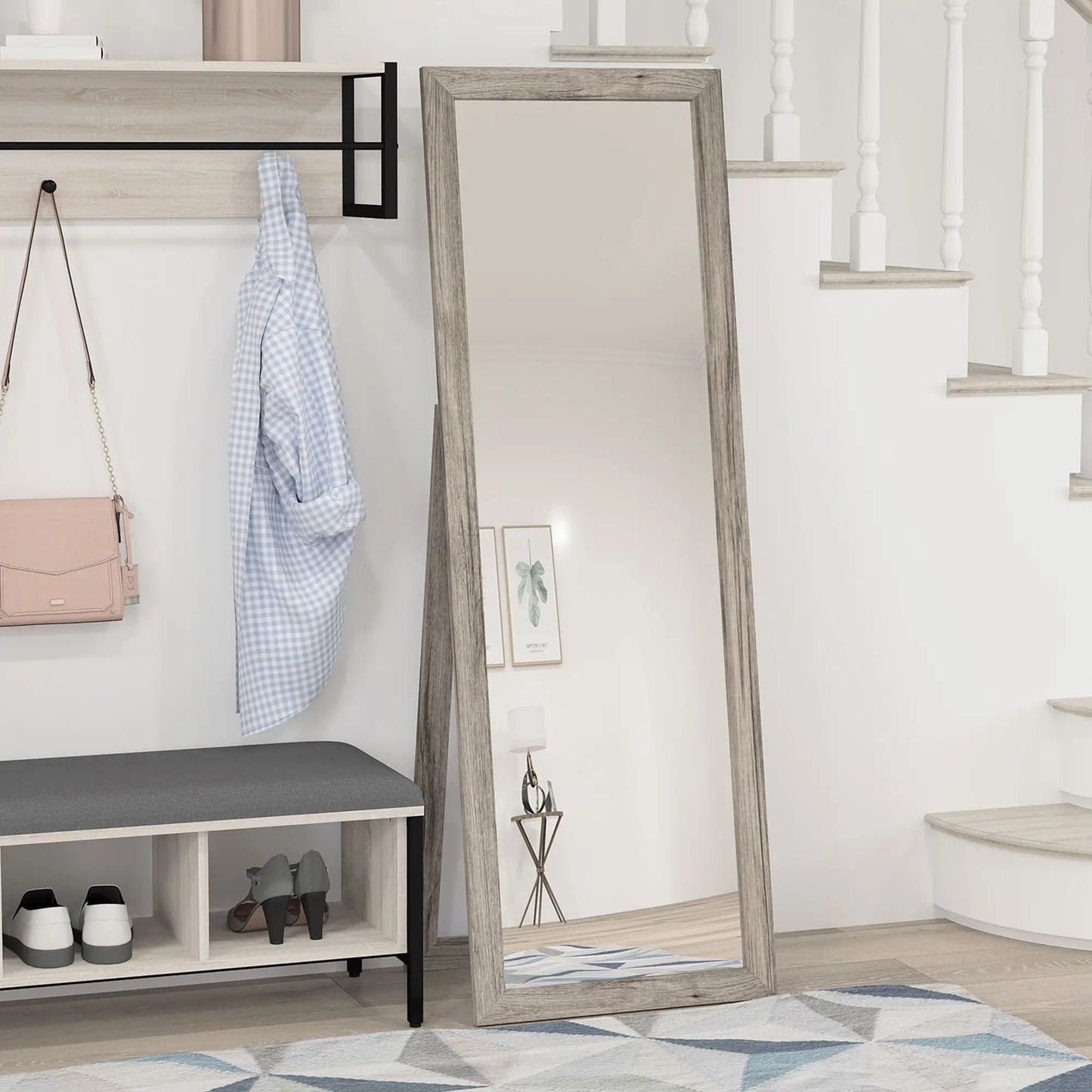 58" x 20" Floor Mirror, Full Body, Bedroom, Living Room, Wood Grain, Grey Full Length Mirrors at Gallery Canada