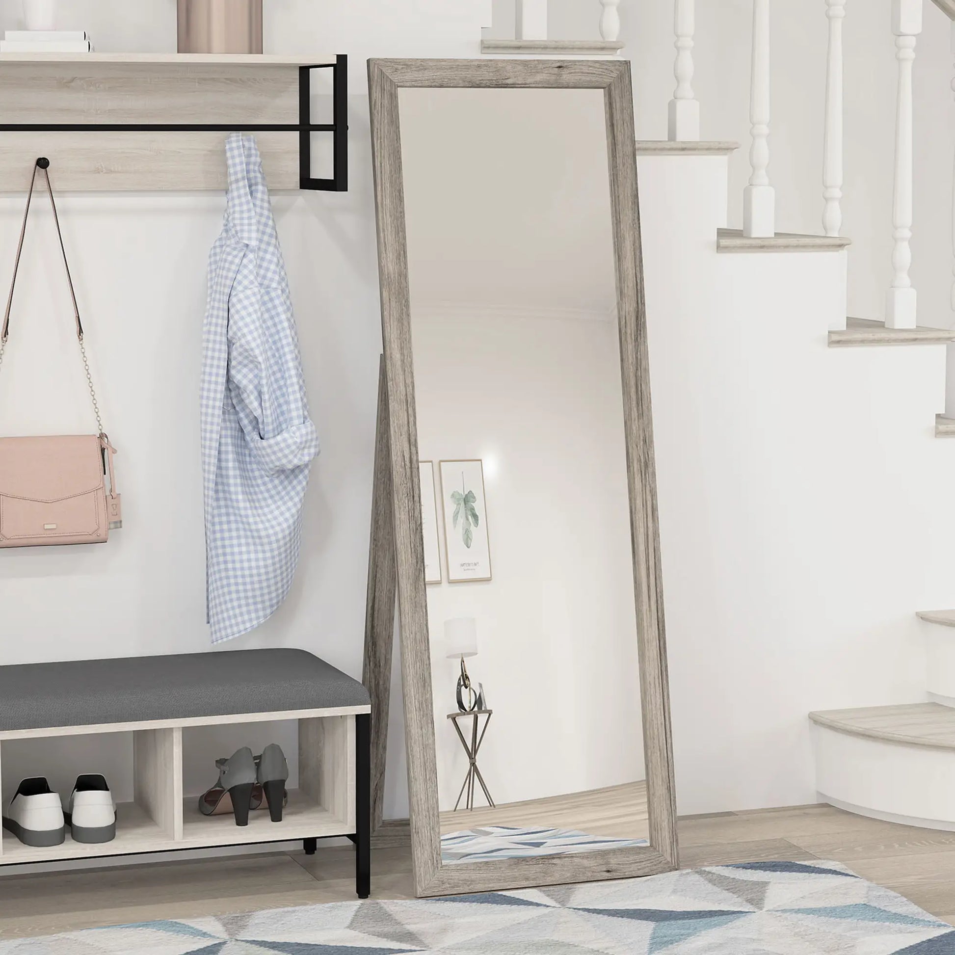 58" x 20" Floor Mirror, Full Body, Bedroom, Living Room, Wood Grain, Grey Full Length Mirrors at Gallery Canada