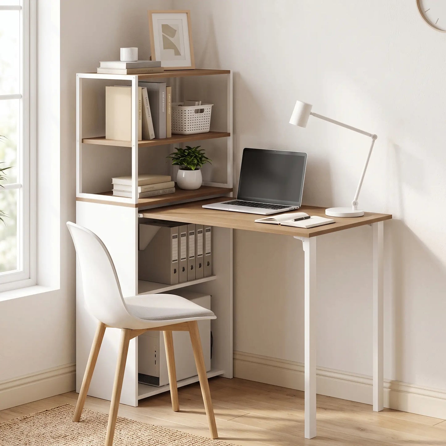 Folding Computer Desk With 4-Tier Bookshelf, Natural Computer Desks at Gallery Canada
