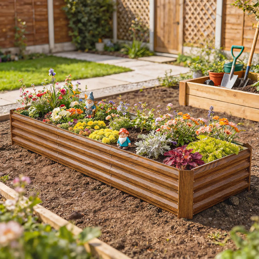 Galvanized Raised Garden Bed, 8 x 2.6 x 1.5ft, Brown Wood Effect, Brown Galvanized Planter Boxes Brown Wood Effect at Gallery Canada