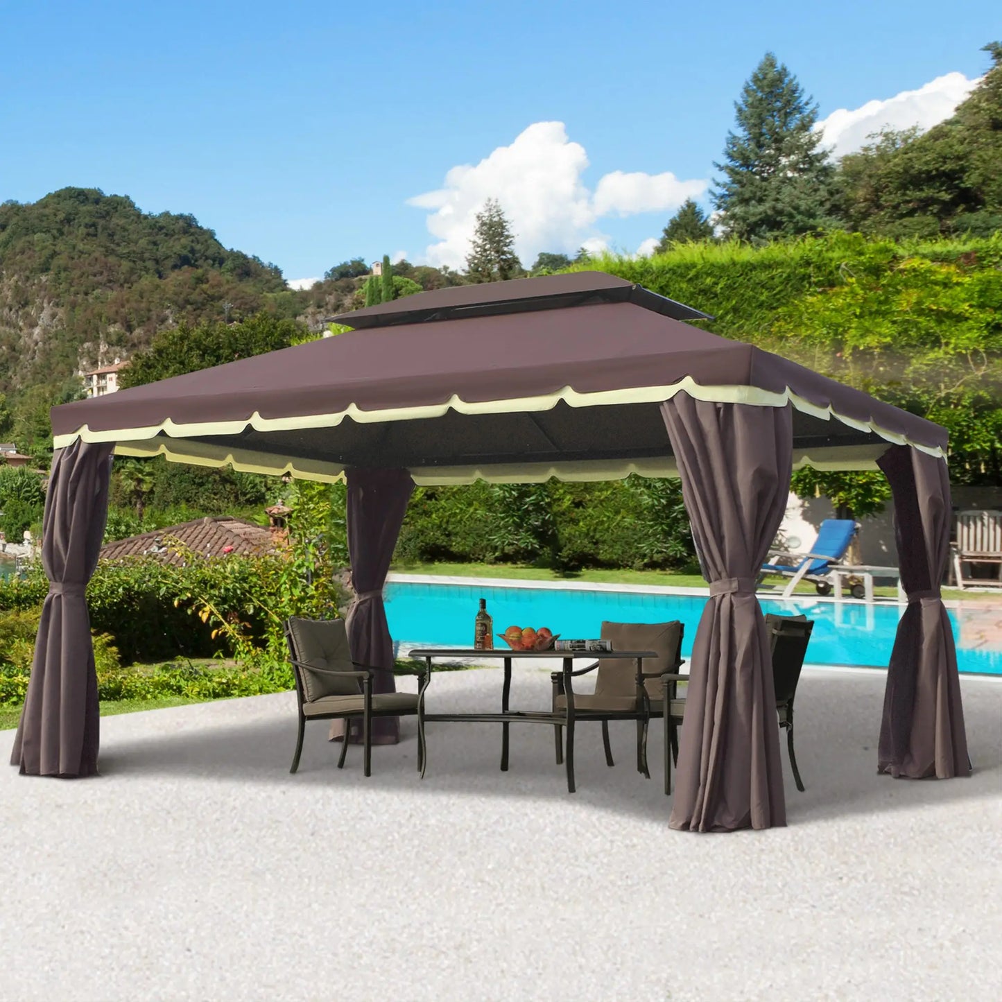 10 x 13ft Aluminum Gazebo, Double Tier Canopy, Netting, Curtains, Coffee Gazebos at Gallery Canada