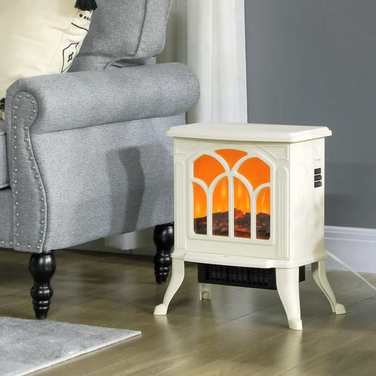 Freestanding Electric Fireplace Heater, Realistic Flame, Beige Electric Fireplaces Beige at Gallery Canada