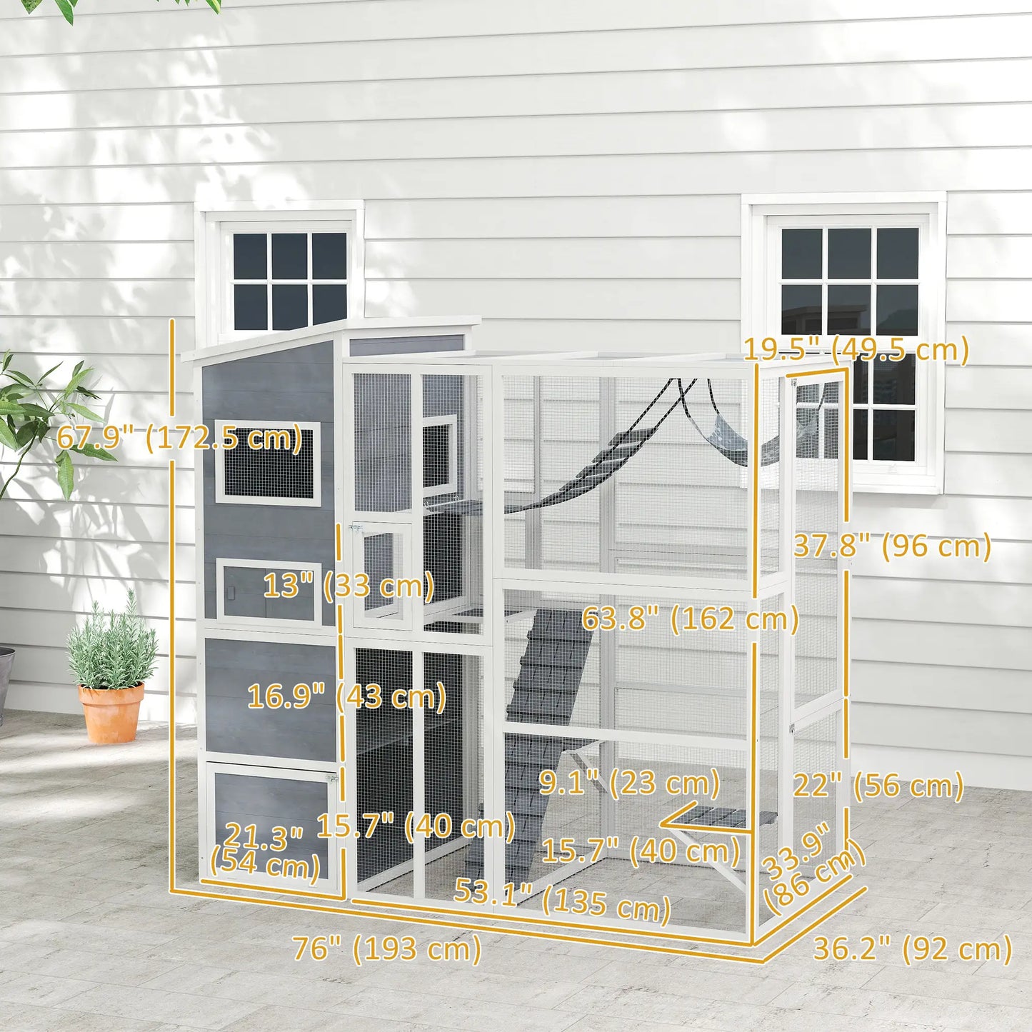 76" Catio Outdoor Cat Enclosure with Condo, Platforms, Grey Outdoor Cat Enclosures at Gallery Canada