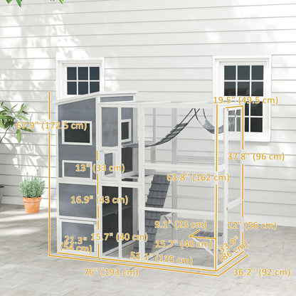 76" Catio Outdoor Cat Enclosure with Condo, Platforms, Grey Outdoor Cat Enclosures at Gallery Canada
