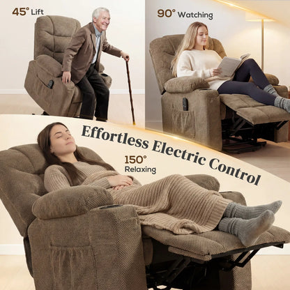 Electric Lift Recliner Chair, Massage, Side Pockets, Cup Holders, Remote, Brown Electric Power Lift Chairs at Gallery Canada