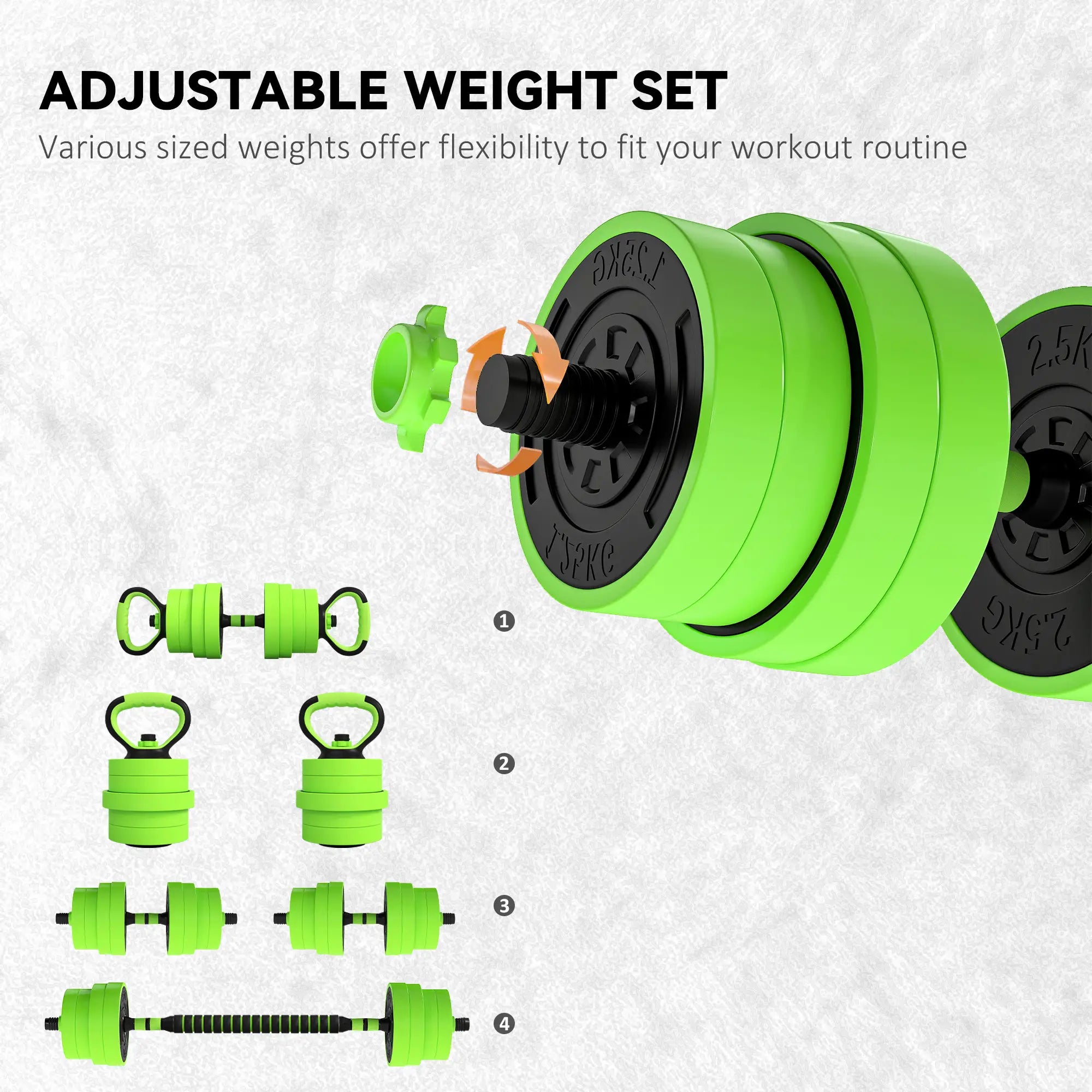 66lbs 4-in-1 Adjustable Dumbbell Set, Barbell, Kettlebell, Green Dumbbells & Barbells at Gallery Canada