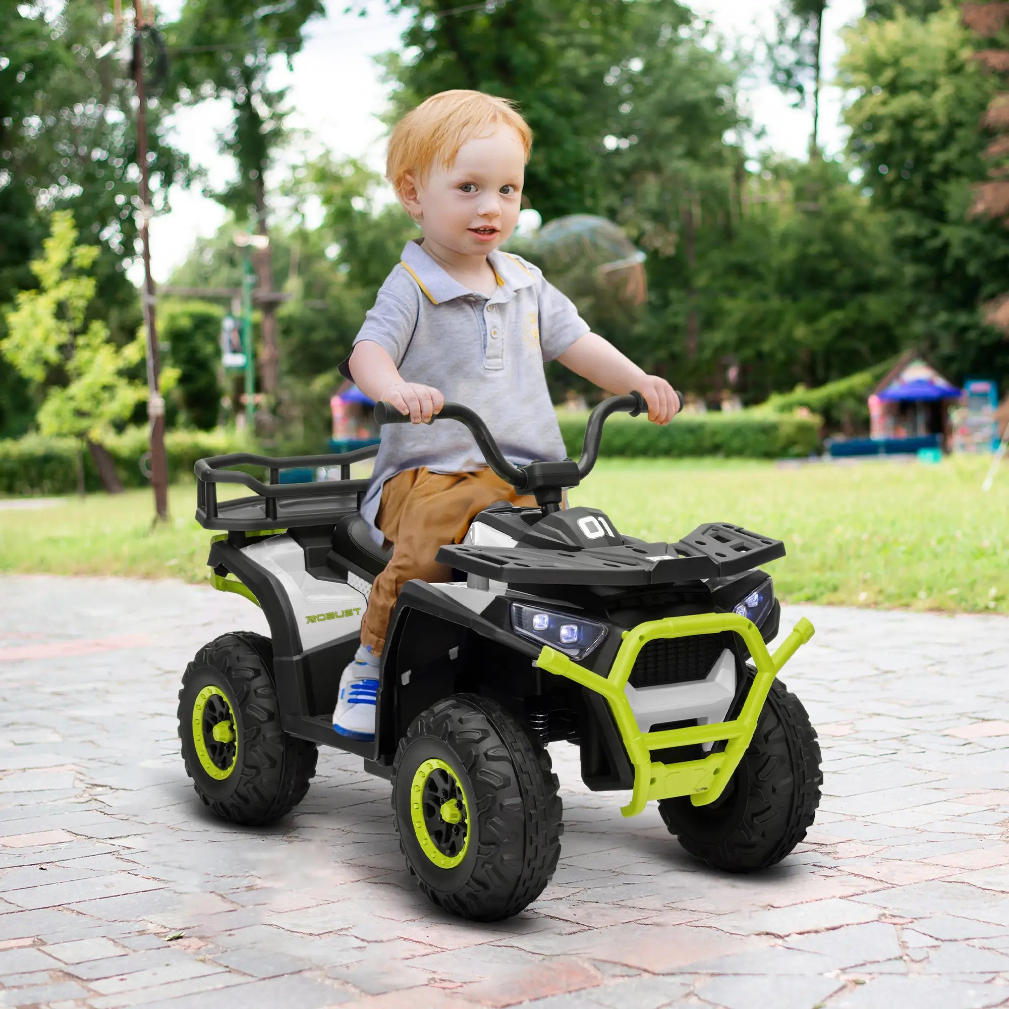 Kids ATV, 12V Electric Ride-On Toy, Spring Suspension, Storage Basket, Green Electric Ride On Toys at Gallery Canada