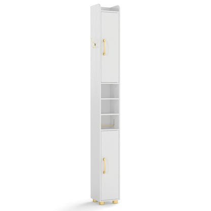 Narrow Bathroom Storage Cabinet with Open Shelves and Toilet Paper Holder, White Floor Cabinets White at Gallery Canada