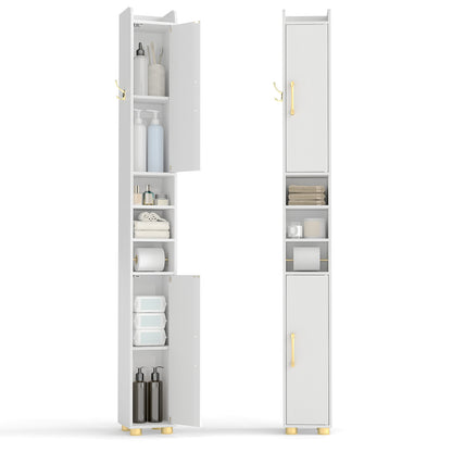 Narrow Bathroom Storage Cabinet with Open Shelves and Toilet Paper Holder, White Floor Cabinets at Gallery Canada