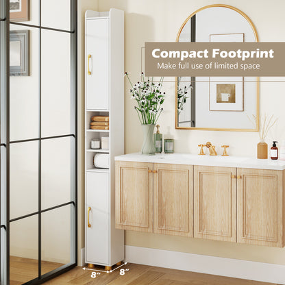 Narrow Bathroom Storage Cabinet with Open Shelves and Toilet Paper Holder, White Floor Cabinets at Gallery Canada