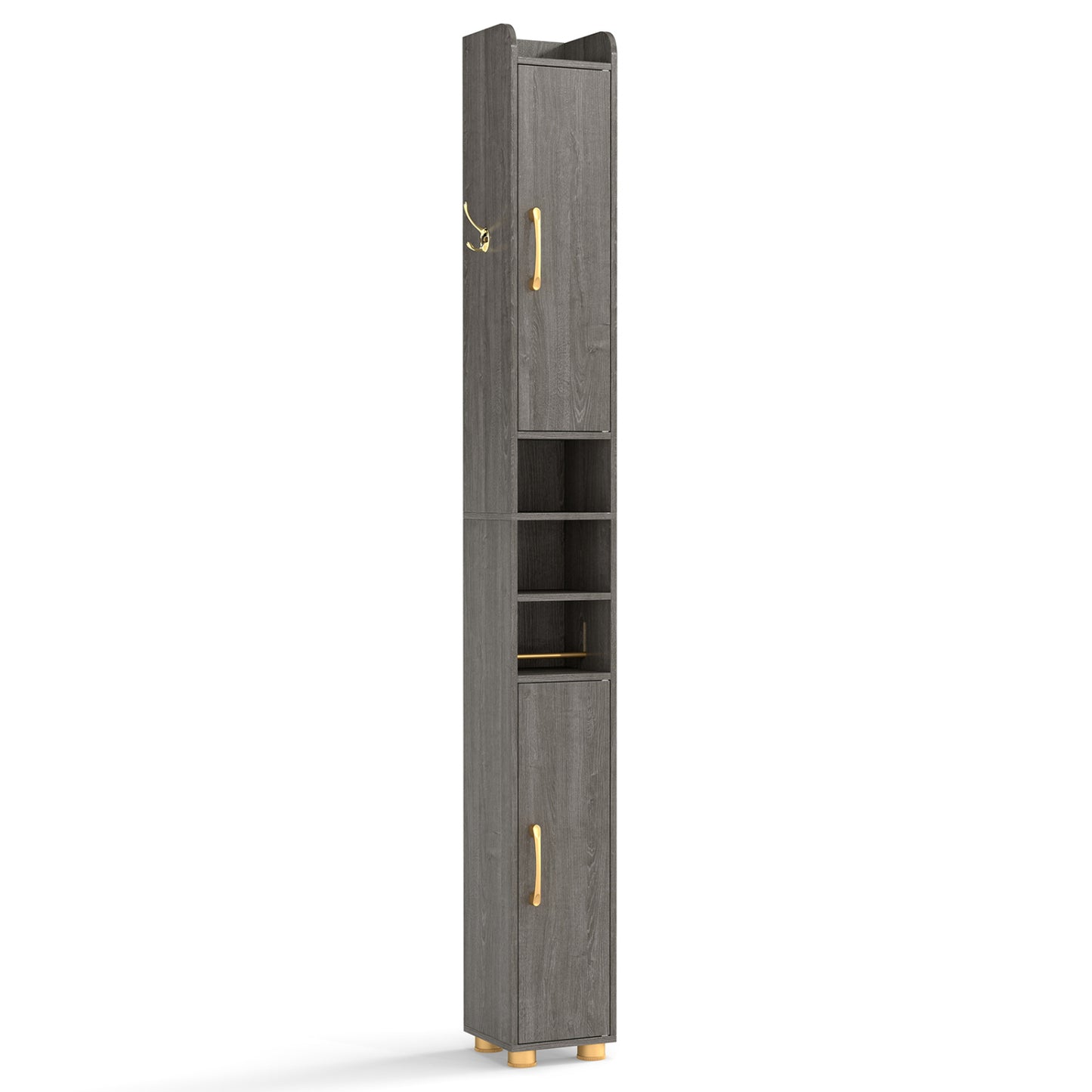 Narrow Bathroom Storage Cabinet, Open Shelves, Toilet Paper Holder, Gray Floor Cabinets at Gallery Canada