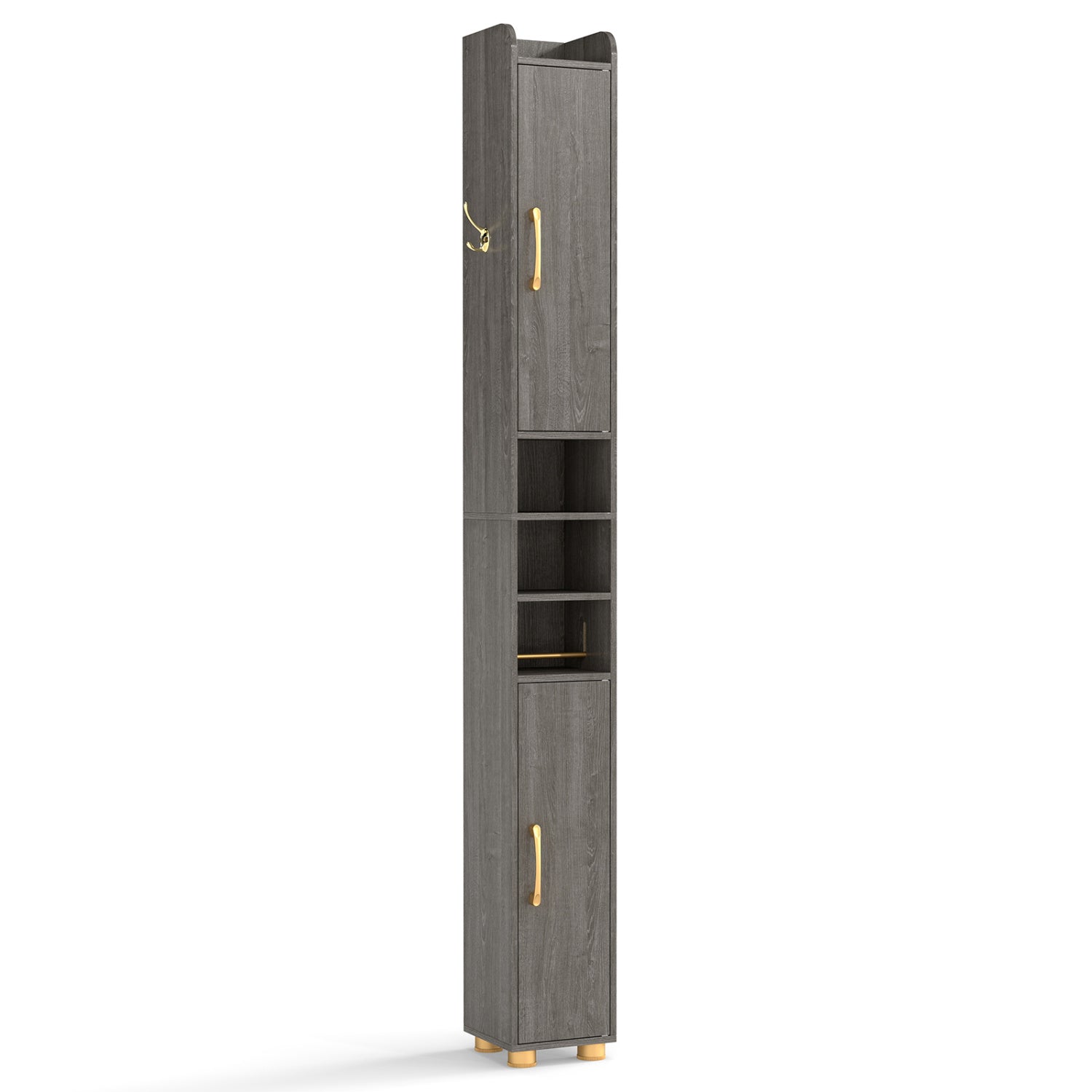 Narrow Bathroom Storage Cabinet, Open Shelves, Toilet Paper Holder, Gray Floor Cabinets Gray at Gallery Canada