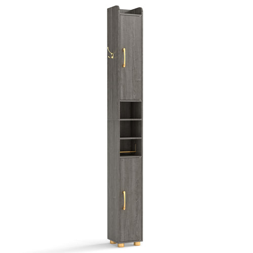 Narrow Bathroom Storage Cabinet, Open Shelves, Toilet Paper Holder, Gray