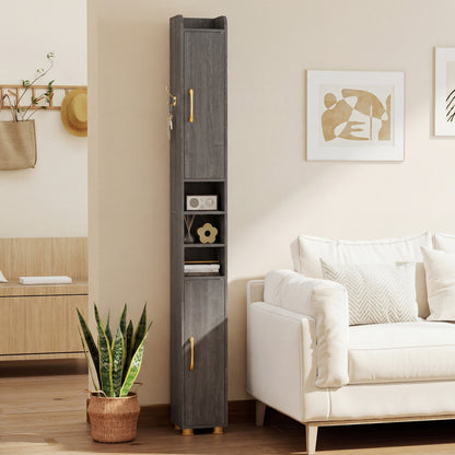 Narrow Bathroom Storage Cabinet, Open Shelves, Toilet Paper Holder, Gray Floor Cabinets at Gallery Canada