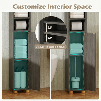 Narrow Bathroom Storage Cabinet, Open Shelves, Toilet Paper Holder, Gray Floor Cabinets at Gallery Canada