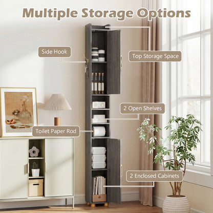 Narrow Bathroom Storage Cabinet, Open Shelves, Toilet Paper Holder, Gray Floor Cabinets at Gallery Canada