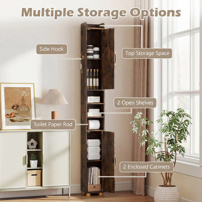 Narrow Bathroom Storage Cabinet, Open Shelves, Toilet Paper Holder