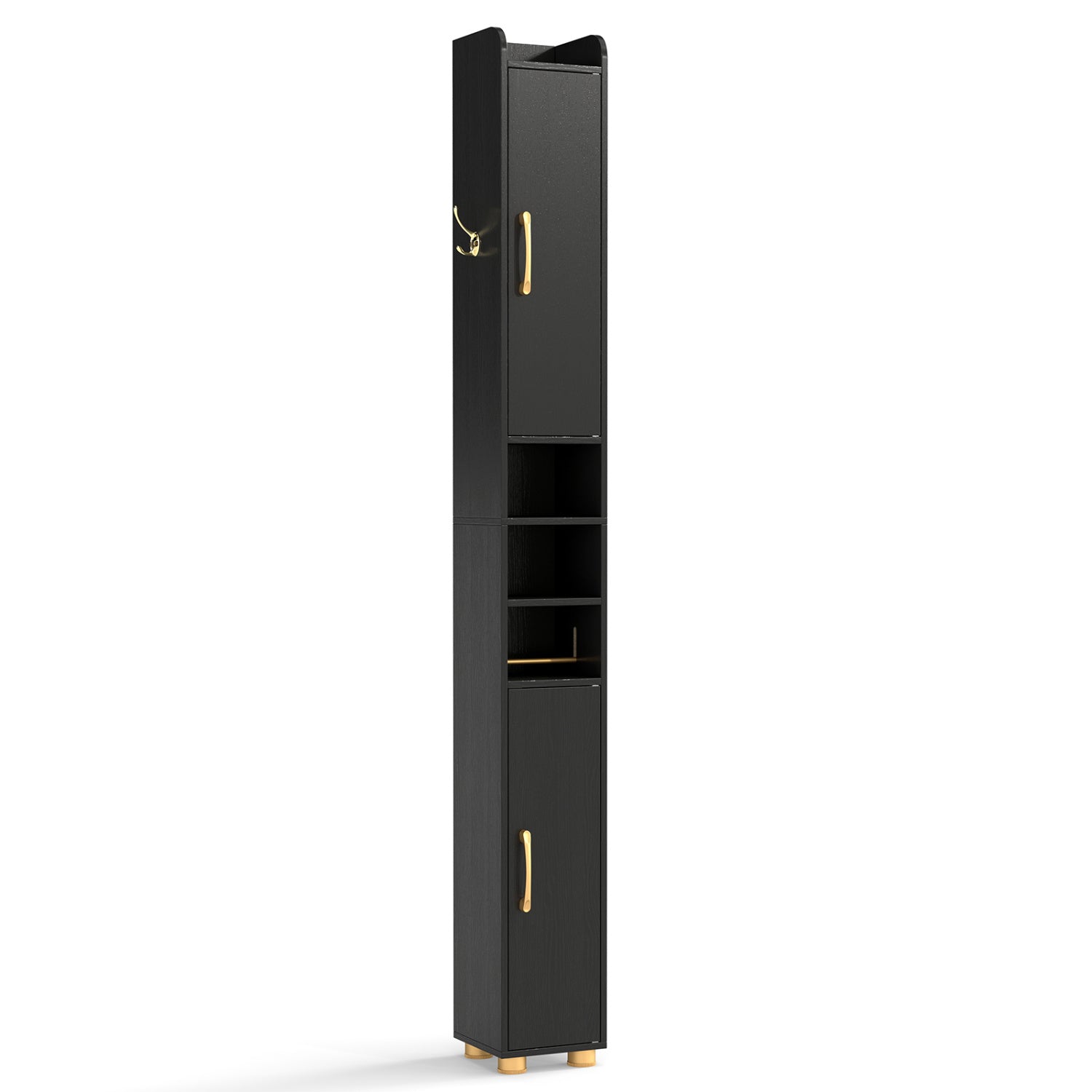 Narrow Bathroom Storage Cabinet, Open Shelves, Toilet Paper Holder, Black Floor Cabinets Black at Gallery Canada