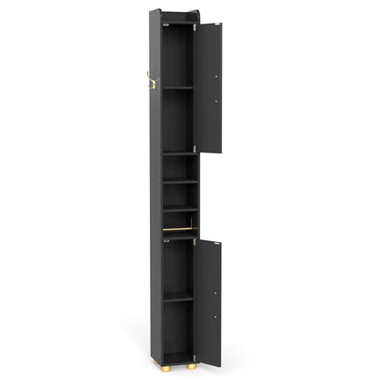 Narrow Bathroom Storage Cabinet, Open Shelves, Toilet Paper Holder, Black