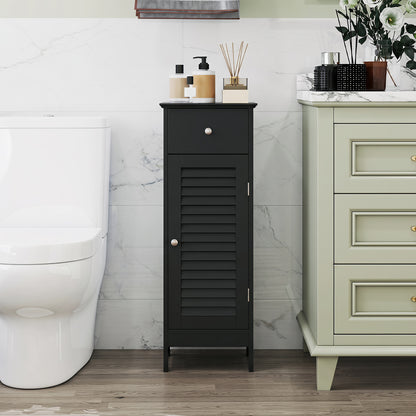 Armoire de salle de bain étroite, étagère réglable et tiroir, noir