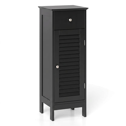 Armoire de salle de bain étroite, étagère réglable et tiroir, noir