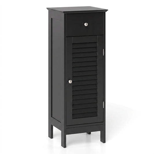 Narrow Bathroom Cabinet, Adjustable Shelf & Drawer, Black Floor Cabinets Black at Gallery Canada